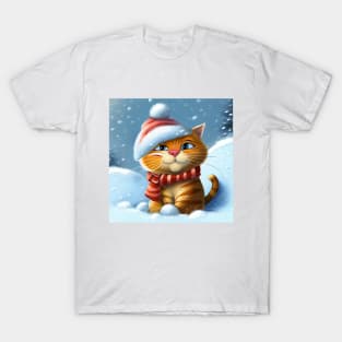 Fat Red Cat with Santa Hat T-Shirt